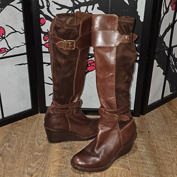 Cole Haan Knee High Wedge Heeled Boots Brown Size 7 - Picture 5 of 12